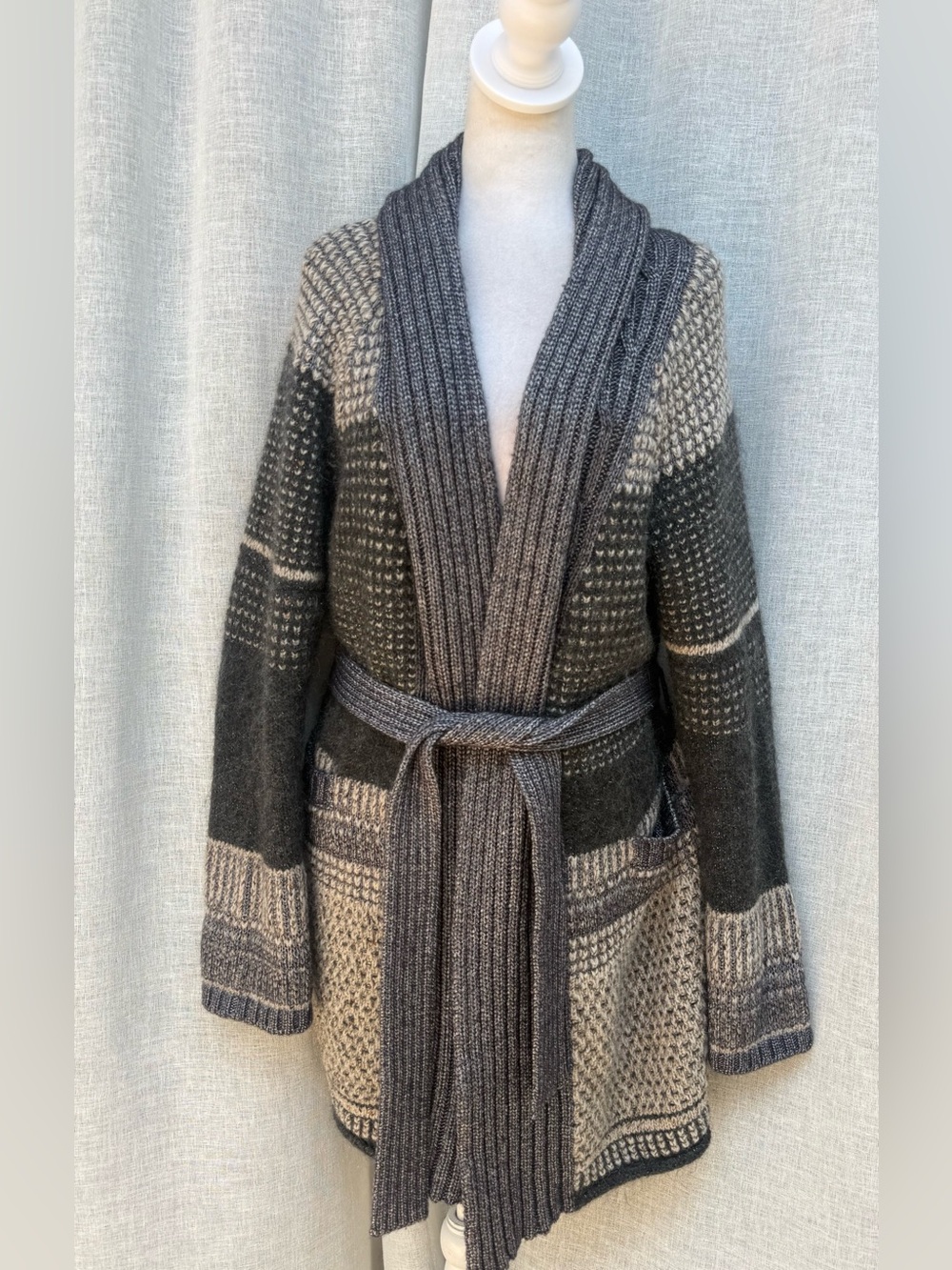 Escada sport gray warm belted shawl neck cardigan